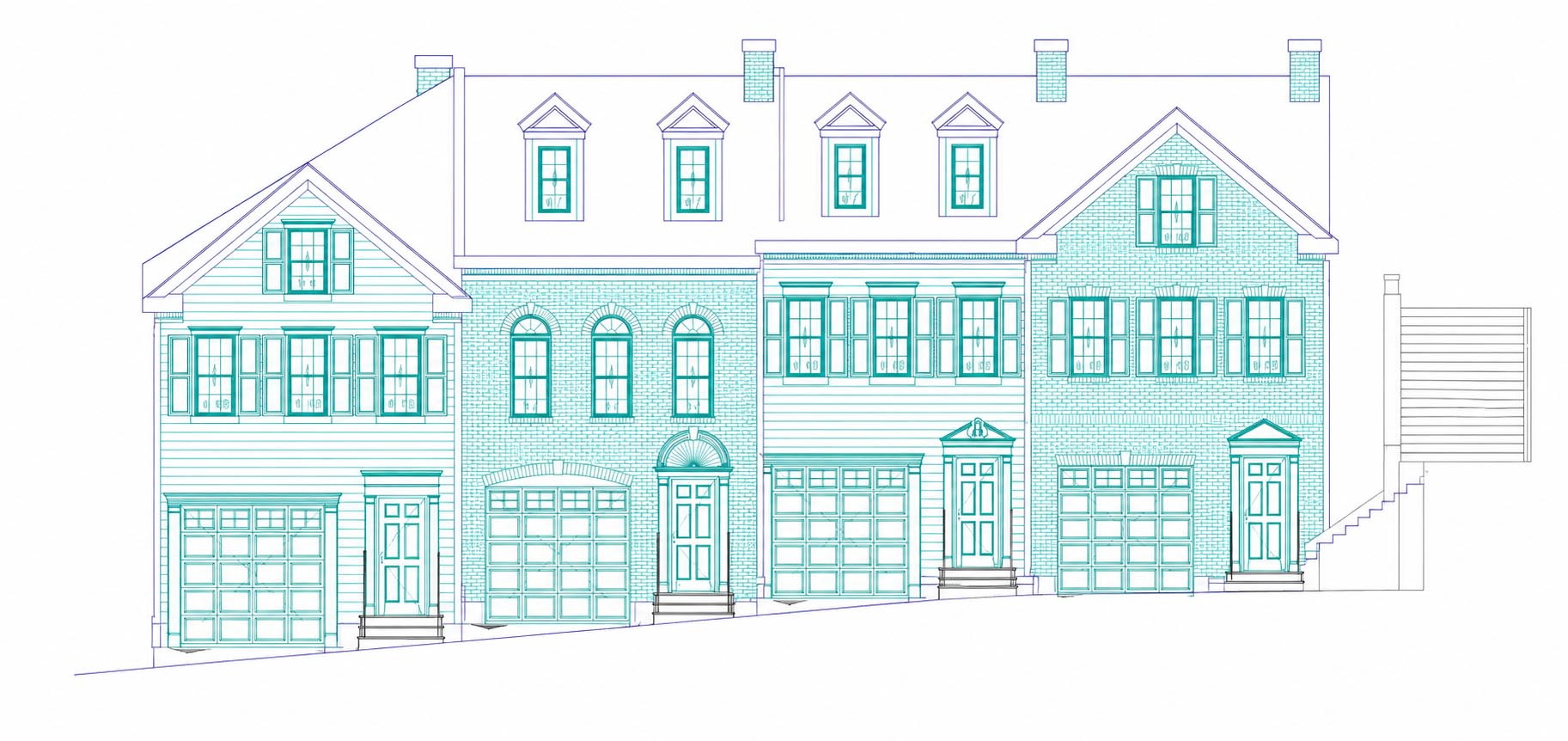連続する住戸の立面イメージイラスト